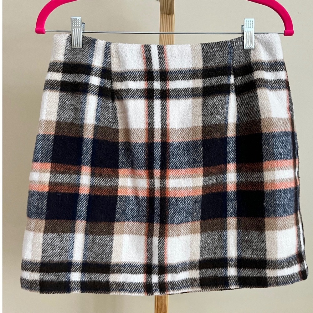 Plaid Mini Skirt Navy Brown Orange Tartan Lined Size M
